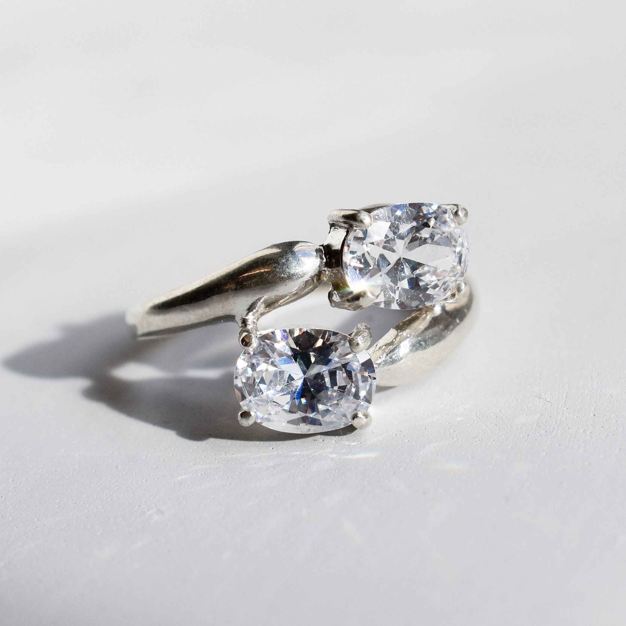 Diamond Ring, Created Diamond Ring, 2 Stones Ring, Two Stone Ring, Vintage Diamond Ring, Solid Silver Ring, Vintage Rings, White Ring