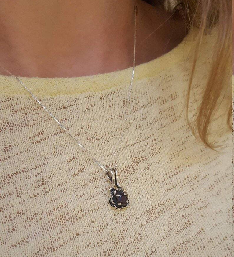 Elegant 925 Sterling Silver Natural Ruby Pendant featuring a vibrant round red ruby, perfect for birthdays and special occasions.