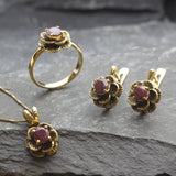 Vintage Flower Ruby Pendant - Natural Ruby Necklace, Gold Ruby Pendant