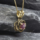 Vintage Flower Ruby Pendant - Natural Ruby Necklace, Gold Ruby Pendant