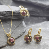 Vintage Flower Ruby Pendant - Natural Ruby Necklace, Gold Ruby Pendant