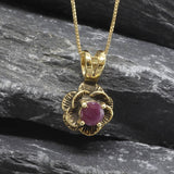 Vintage Flower Ruby Pendant - Natural Ruby Necklace, Gold Ruby Pendant