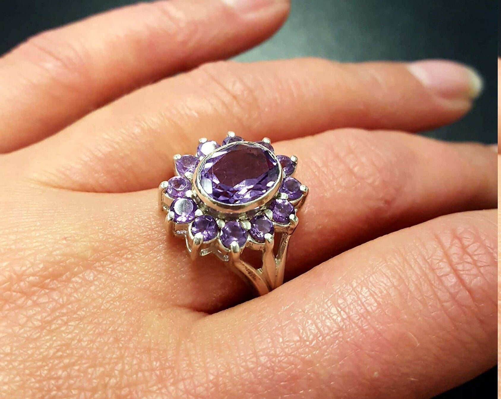 Amethyst Ring, Natural Amethyst Ring, February Ring, Purple Flower Ring, February Birthstone, Vintage Flower Ring, 925 Silver Ring, Amethyst
