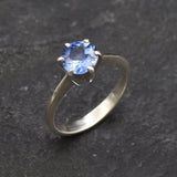 Sapphire Engagement Ring - Blue Solitaire Ring, Dainty Sapphire Band