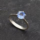 Sapphire Engagement Ring - Blue Solitaire Ring, Dainty Sapphire Band