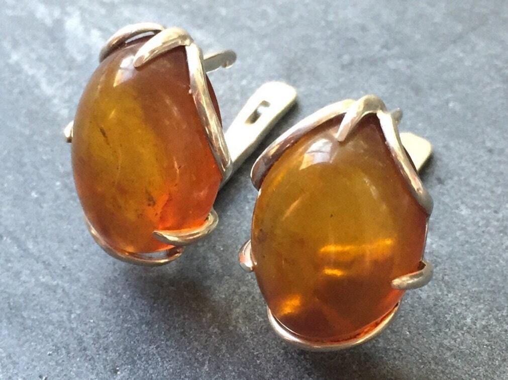 Amber Earrings, Natural Amber, Vintage Earrings, Antique Earrings, Taurus Birthstone, Yellow Gemstone, Solid Silver Earrings, Pure Silver