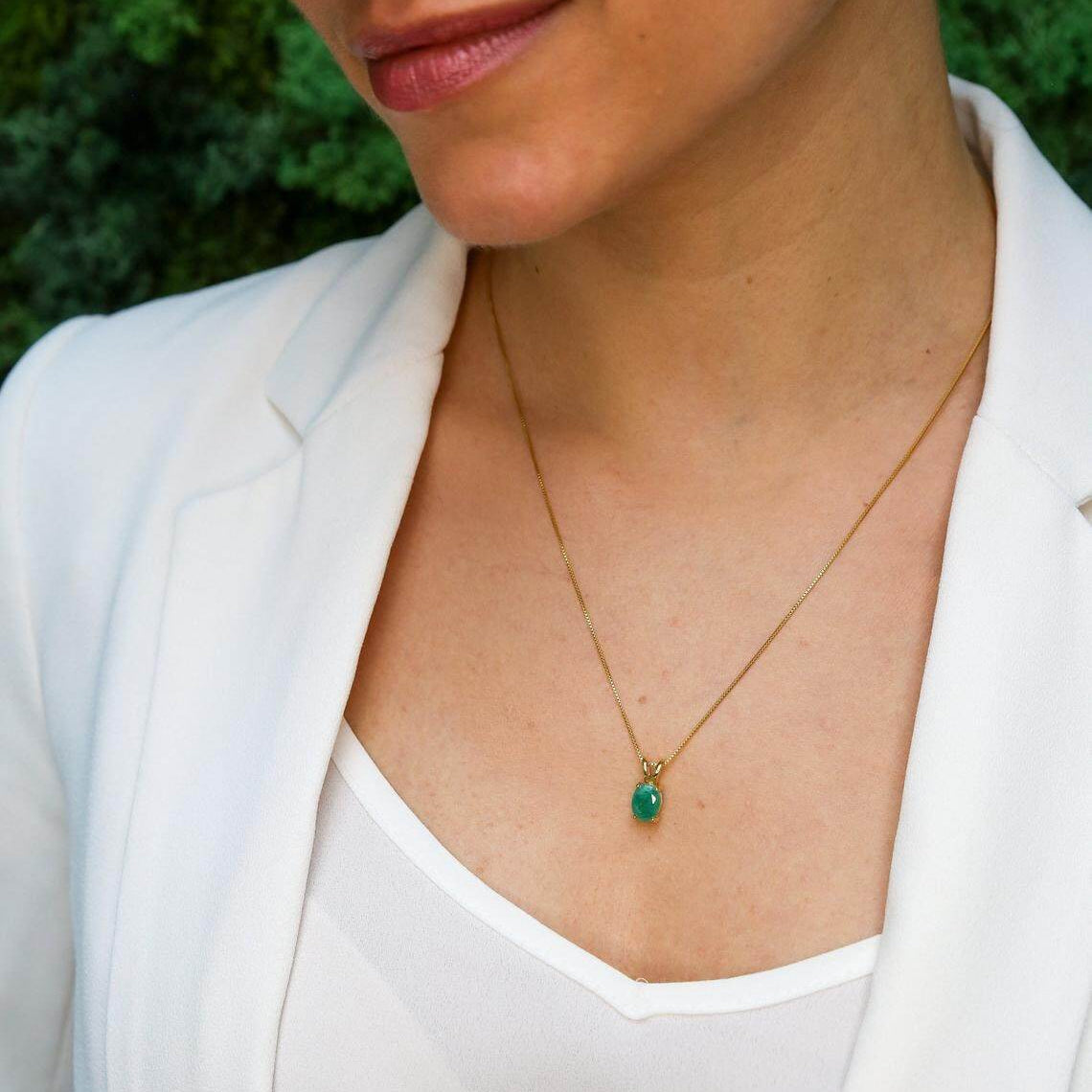 Silver Emerald Pendant showcasing a vibrant Oval Green Emerald, perfect for May birthdays and meaningful gifting.