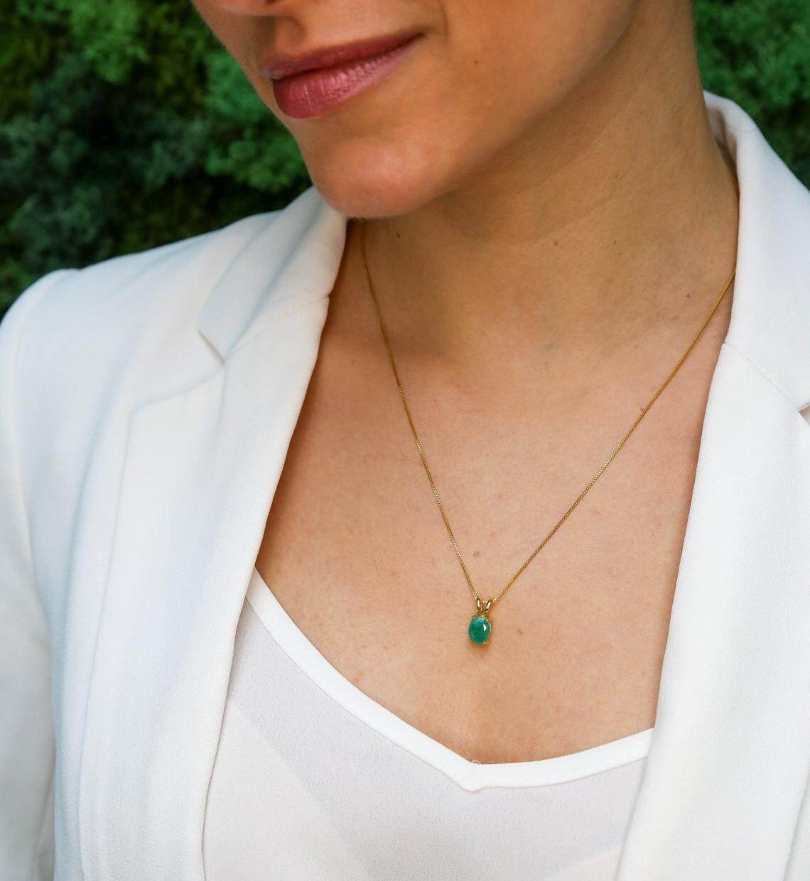 Silver Emerald Pendant showcasing a vibrant Oval Green Emerald, perfect for May birthdays and meaningful gifting.