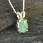 Natural Emerald Pendant made in 925 Sterling Silver with Oval Natural Green Emerald in Prong setting, May Birthstone gift idea, symbolizes growth, harmony, and deep emotional healing, ideal for everyday wear and perfect for birthday gifting and special occasions.