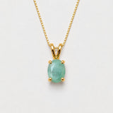 Natural Emerald Pendant made in 18k Gold Vermeil with Oval Natural Green Emerald in Prong setting, May Birthstone gift idea, symbolizes growth, harmony, and deep emotional healing, ideal for everyday wear and perfect for birthday gifting and special occasions.