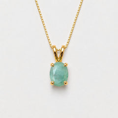Natural Emerald Pendant made in 18k Gold Vermeil with Oval Natural Green Emerald in Prong setting, May Birthstone gift idea, symbolizes growth, harmony, and deep emotional healing, ideal for everyday wear and perfect for birthday gifting and special occasions.