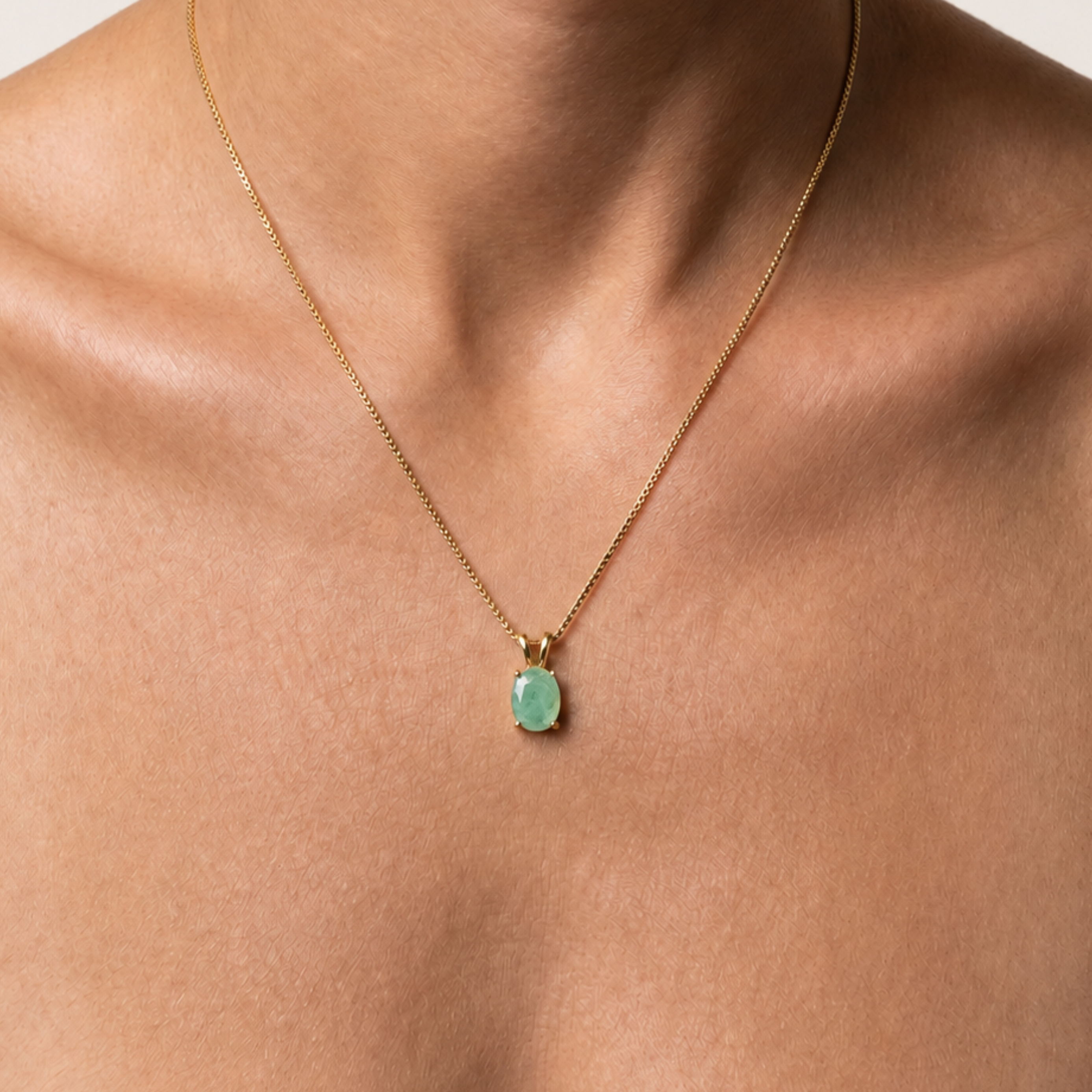 Elegant 18k Gold Vermeil Natural Emerald Pendant, featuring a vibrant Oval Green Emerald, a perfect May Birthstone gift.