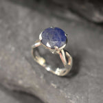 Natural Sapphire Ring made in 925 Sterling Silver with Round Natural Blue Sapphire in Solitaire setting, September Birthstone gift idea, symbolizes sincerity, truth, and faithfulness, ideal for everyday wear and perfect for birthday gifting and special occasions.