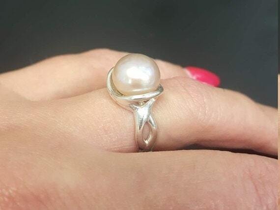 White Pearl Ring, Promise Ring, Natural Pearl, June Birthstone, Real Pearl Engagement Ring, Antique Rings, Unique Ring, Sterling Silver Ring