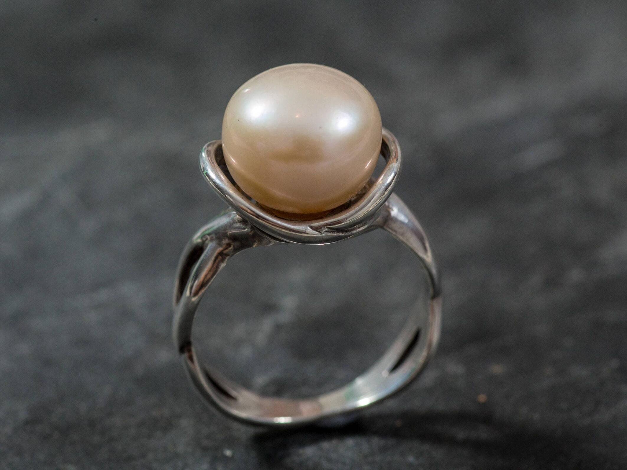 White Pearl Ring, Promise Ring, Natural Pearl, June Birthstone, Real Pearl Engagement Ring, Antique Rings, Unique Ring, Sterling Silver Ring