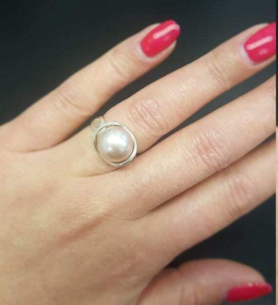 White Pearl Ring, Promise Ring, Natural Pearl, June Birthstone, Real Pearl Engagement Ring, Antique Rings, Unique Ring, Sterling Silver Ring