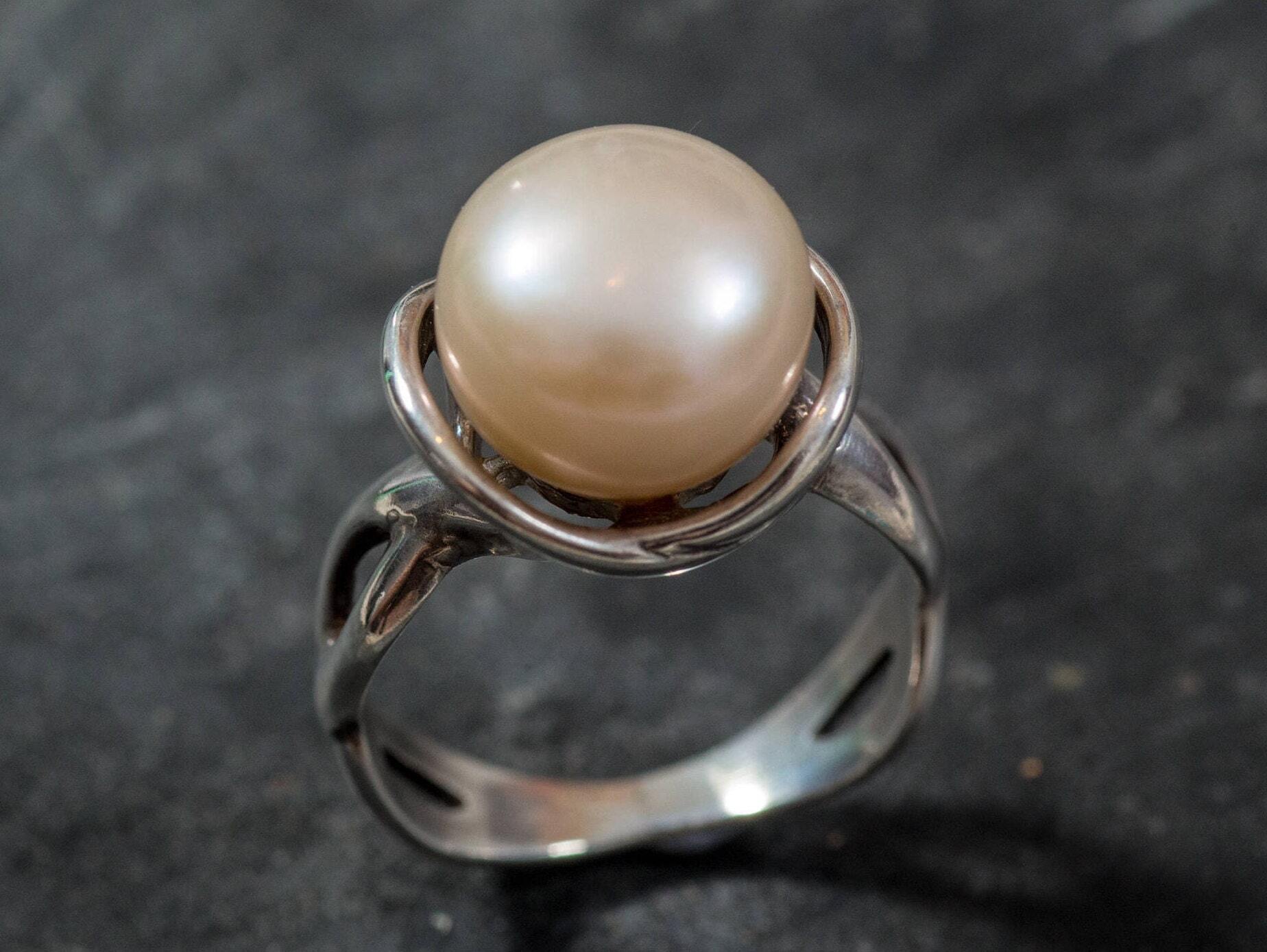 White Pearl Ring, Promise Ring, Natural Pearl, June Birthstone, Real Pearl Engagement Ring, Antique Rings, Unique Ring, Sterling Silver Ring