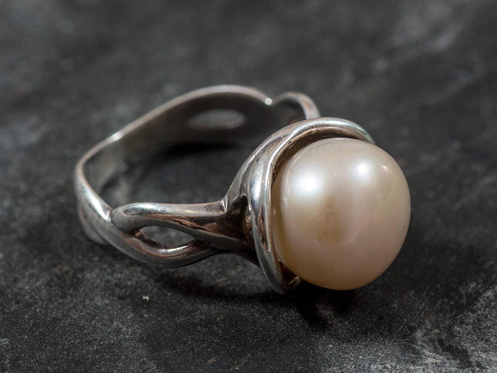 White Pearl Ring, Promise Ring, Natural Pearl, June Birthstone, Real Pearl Engagement Ring, Antique Rings, Unique Ring, Sterling Silver Ring