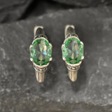 Mint Emerald Earrings, Created Emerald, Vintage Earrings, Long Stud Earrings, Tribal Earrings, Green Boho Earrings, 925 Silver Earrings