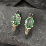 Mint Emerald Earrings, Created Emerald, Vintage Earrings, Long Stud Earrings, Tribal Earrings, Green Boho Earrings, 925 Silver Earrings