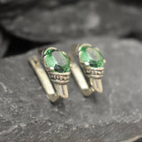 Mint Emerald Earrings, Created Emerald, Vintage Earrings, Long Stud Earrings, Tribal Earrings, Green Boho Earrings, 925 Silver Earrings