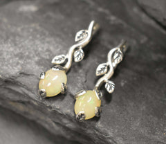 Opal Earrings, Natural Opal, October Birthstone, Leaf Earrings, Vintage Earrings, Long Earrings, Fire Opal Earrings, Solid Silver Earrings