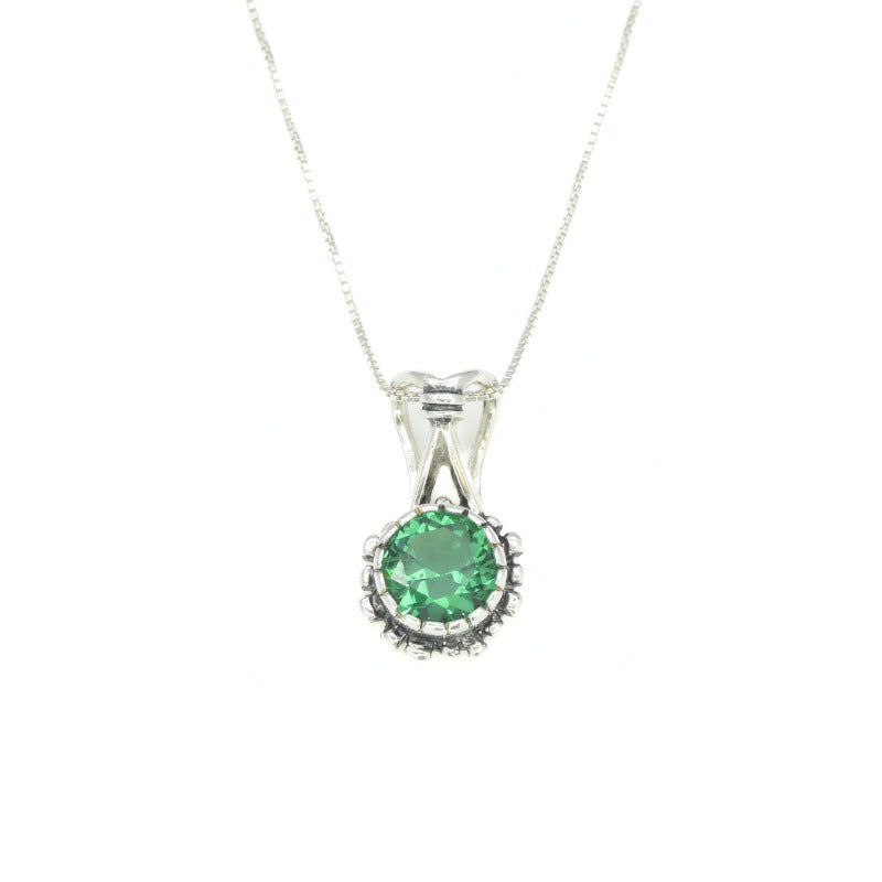 Created Emerald Pendant made in 925 Sterling Silver with Round Created Green Emerald in Prong setting, May Birthstone gift idea, symbolizes, ideal for everyday wear and perfect for birthday gifting and special occasions.