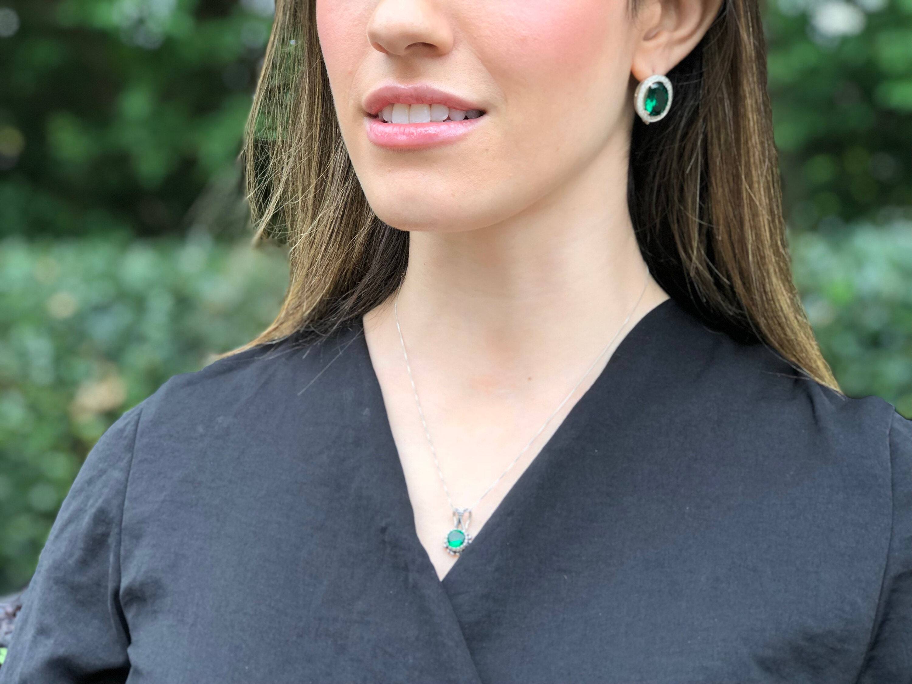 Elegant Created Emerald Pendant set in 925 Sterling Silver, perfect for May birthdays and meaningful gift occasions.