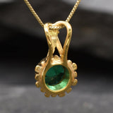 Gold Emerald Pendant - Round Green Necklace, Vintage Flower Pendant