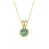 Gold Emerald Pendant - Round Green Necklace, Vintage Flower Pendant