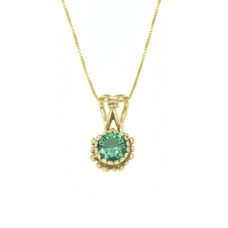 Created Emerald Pendant made in 18k Gold Vermeil with Round Created Green Emerald in Prong setting, May Birthstone gift idea, symbolizes, ideal for everyday wear and perfect for birthday gifting and special occasions.