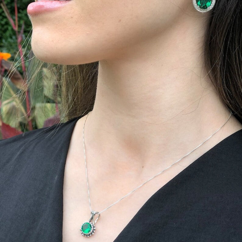 18k Gold Vermeil Created Emerald Pendant featuring May Birthstone, ideal for daily wear and special occasions.