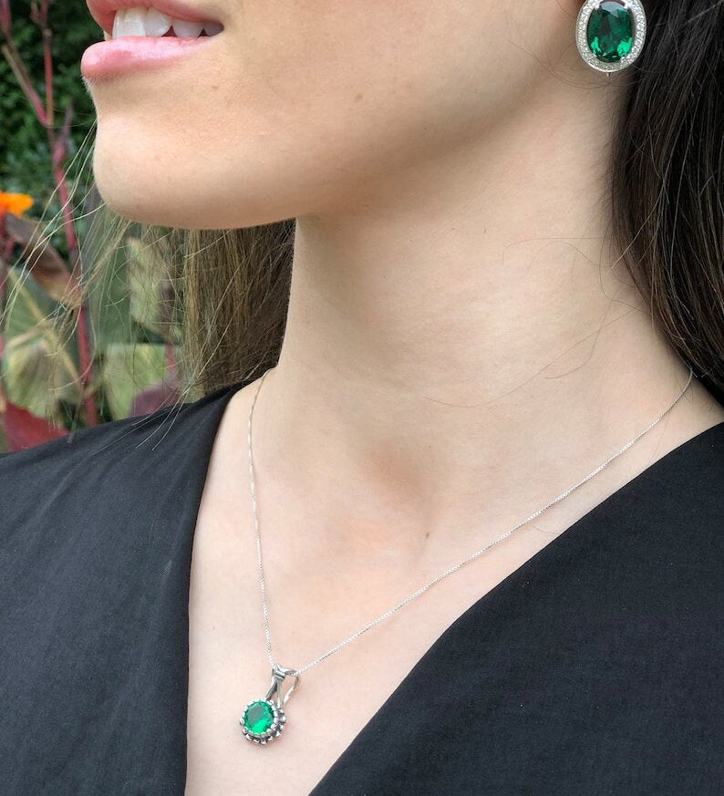 18k Gold Vermeil Created Emerald Pendant featuring May Birthstone, ideal for daily wear and special occasions.