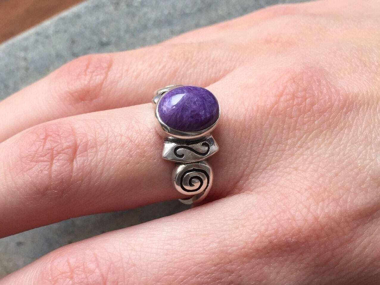 Charoite Ring, Natural Charoite, Purple Ring, Tribal Ring, Purple Vintage Ring, Scorpio Birthstone, Purple Stone Ring, Solid Silver Ring