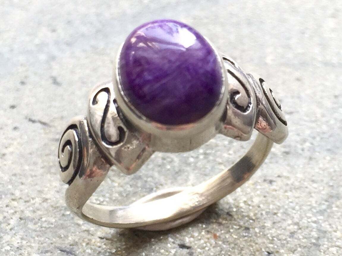 Charoite Ring, Natural Charoite, Purple Ring, Tribal Ring, Purple Vintage Ring, Scorpio Birthstone, Purple Stone Ring, Solid Silver Ring