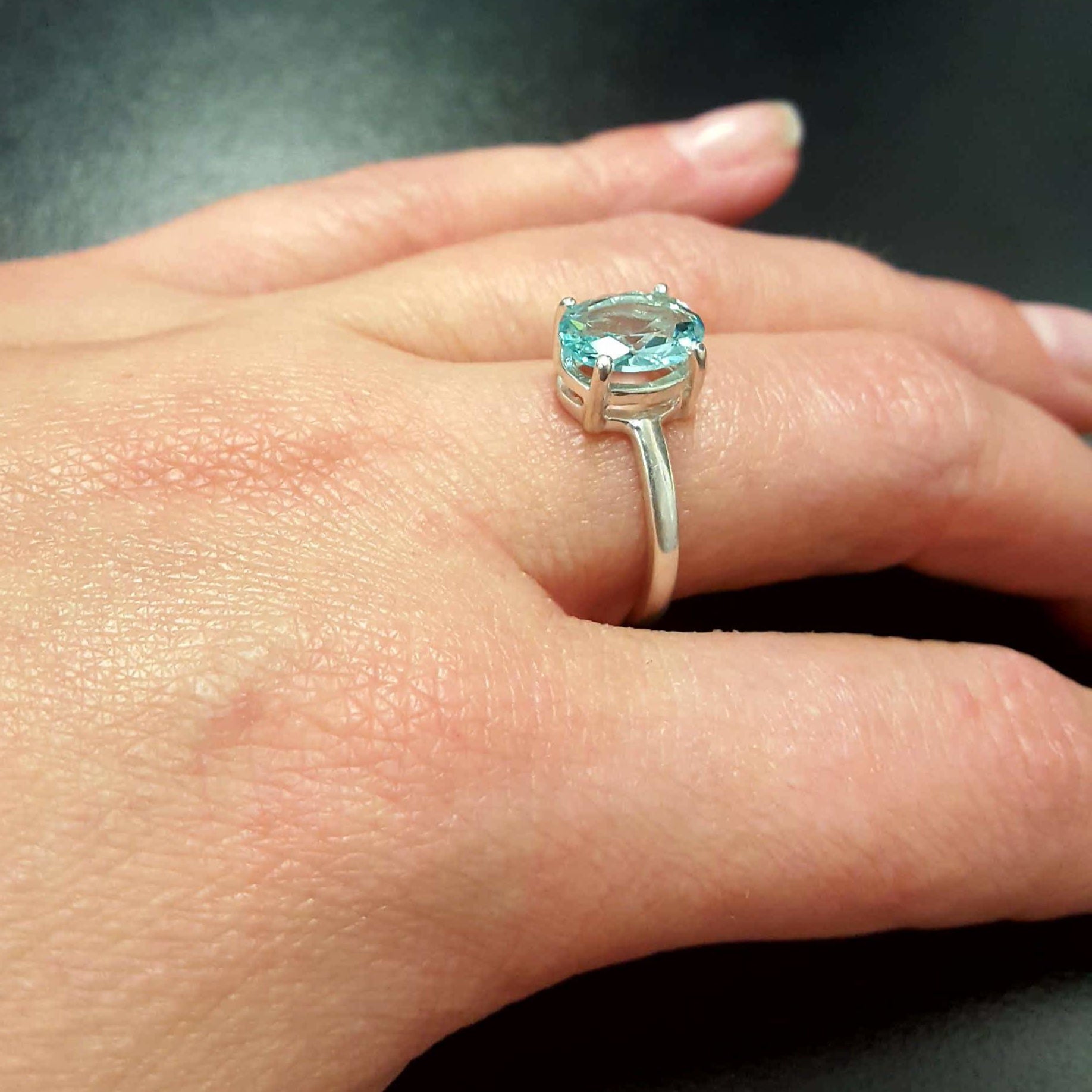 Blue Diamond Ring, Aquamarine Ring, Created Aquamarine, Promise Ring, Vintage Rings, Blue Aqua Ring, Blue Promise Ring, Solid Silver Ring