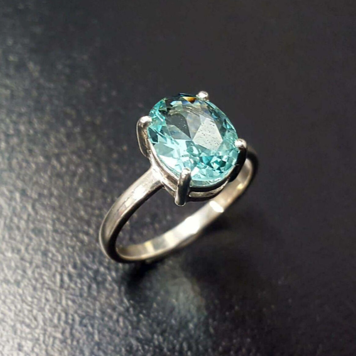 Blue Diamond Ring, Aquamarine Ring, Created Aquamarine, Promise Ring, Vintage Rings, Blue Aqua Ring, Blue Promise Ring, Solid Silver Ring