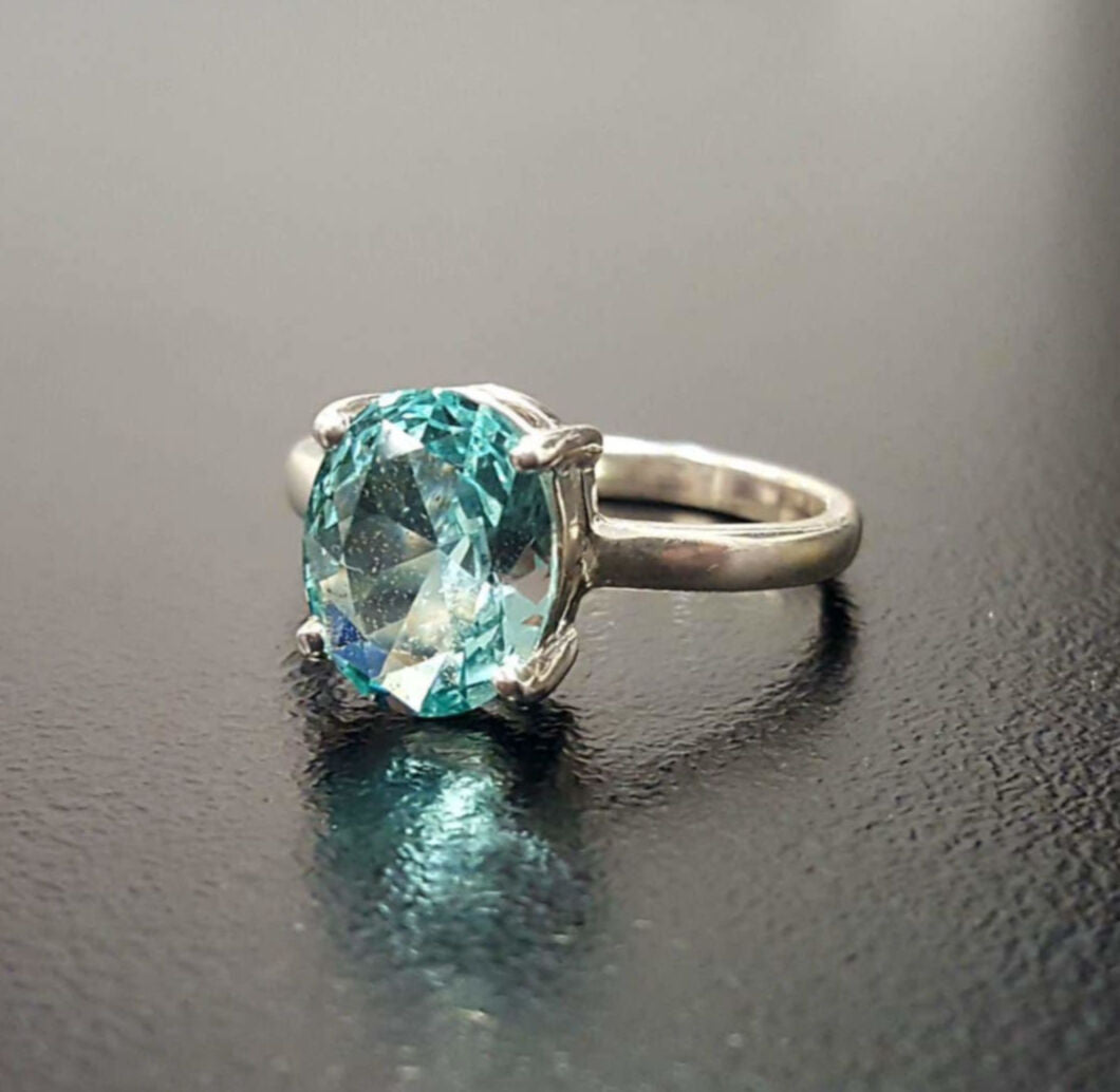 Blue Diamond Ring, Aquamarine Ring, Created Aquamarine, Promise Ring, Vintage Rings, Blue Aqua Ring, Blue Promise Ring, Solid Silver Ring