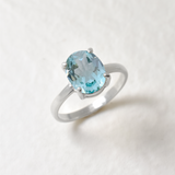 Gold Aquamarine Ring - Oval Aquamarine Ring, Blue Solitaire Ring