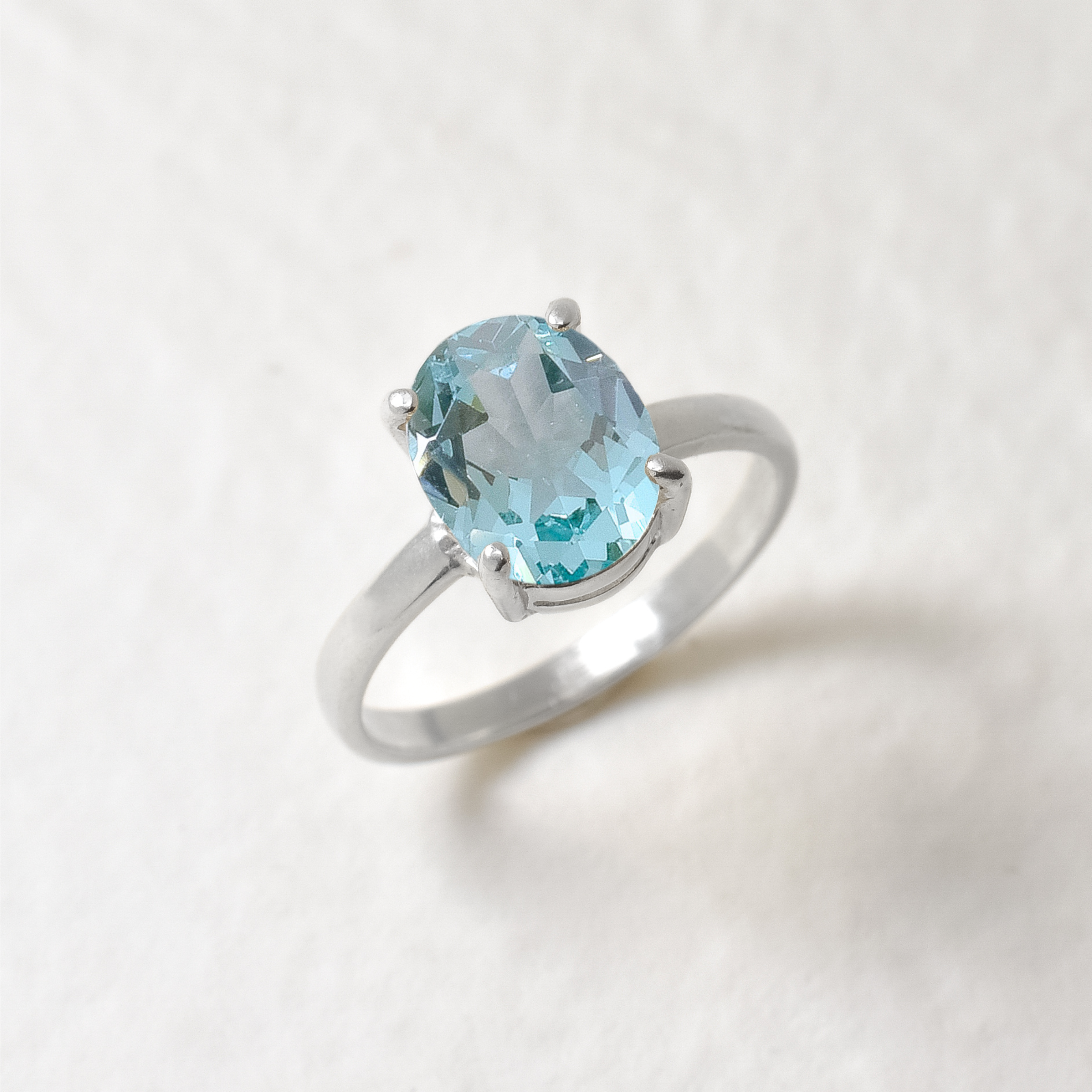 Gold Aquamarine Ring - Oval Aquamarine Ring, Blue Solitaire Ring