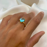 Gold Aquamarine Ring - Oval Aquamarine Ring, Blue Solitaire Ring