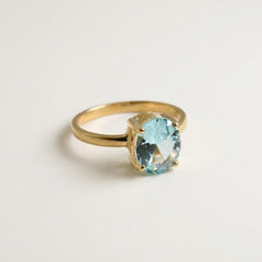 Classic Oval Created Aquamarine Stacking Ring in 18k Gold Vermeil