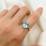 Gold Aquamarine Ring - Oval Aquamarine Ring, Blue Solitaire Ring