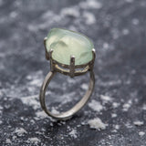 Prehnite Ring, Natural Prehnite, May Birthstone Ring, Teardrop Ring, Teardrop Prehnite, Healing Stones, Vintage Rings, Solid Silver Ring