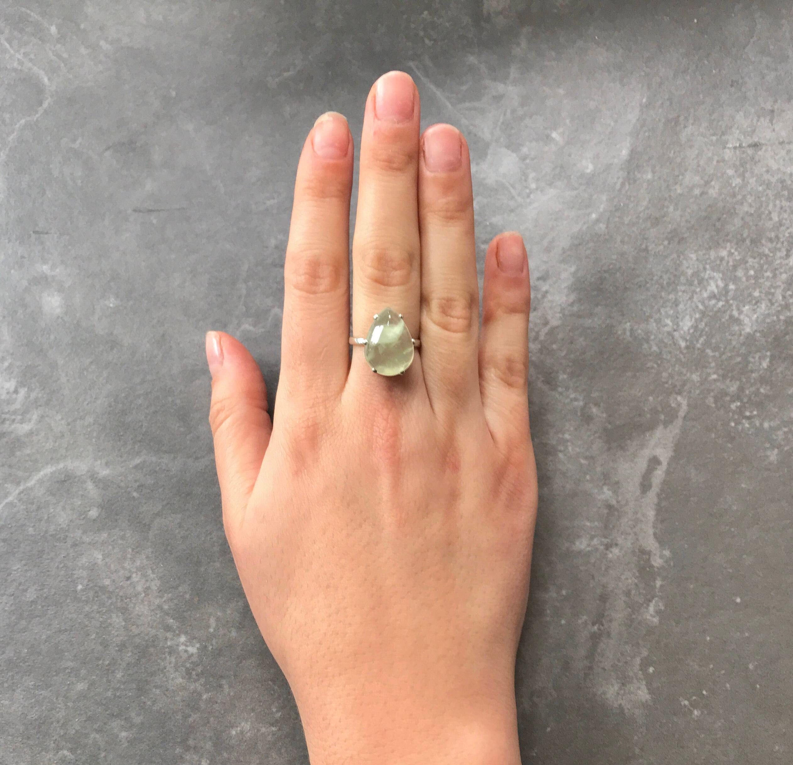 Prehnite Ring, Natural Prehnite, May Birthstone Ring, Teardrop Ring, Teardrop Prehnite, Healing Stones, Vintage Rings, Solid Silver Ring