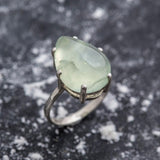 Prehnite Ring, Natural Prehnite, May Birthstone Ring, Teardrop Ring, Teardrop Prehnite, Healing Stones, Vintage Rings, Solid Silver Ring