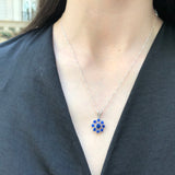 Flower Sapphire Pendant - Large Blue Necklace - Vintage Flower Necklace