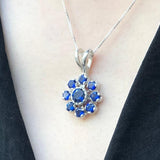 Flower Sapphire Pendant - Large Blue Necklace - Vintage Flower Necklace