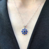 Flower Sapphire Pendant - Large Blue Necklace - Vintage Flower Necklace