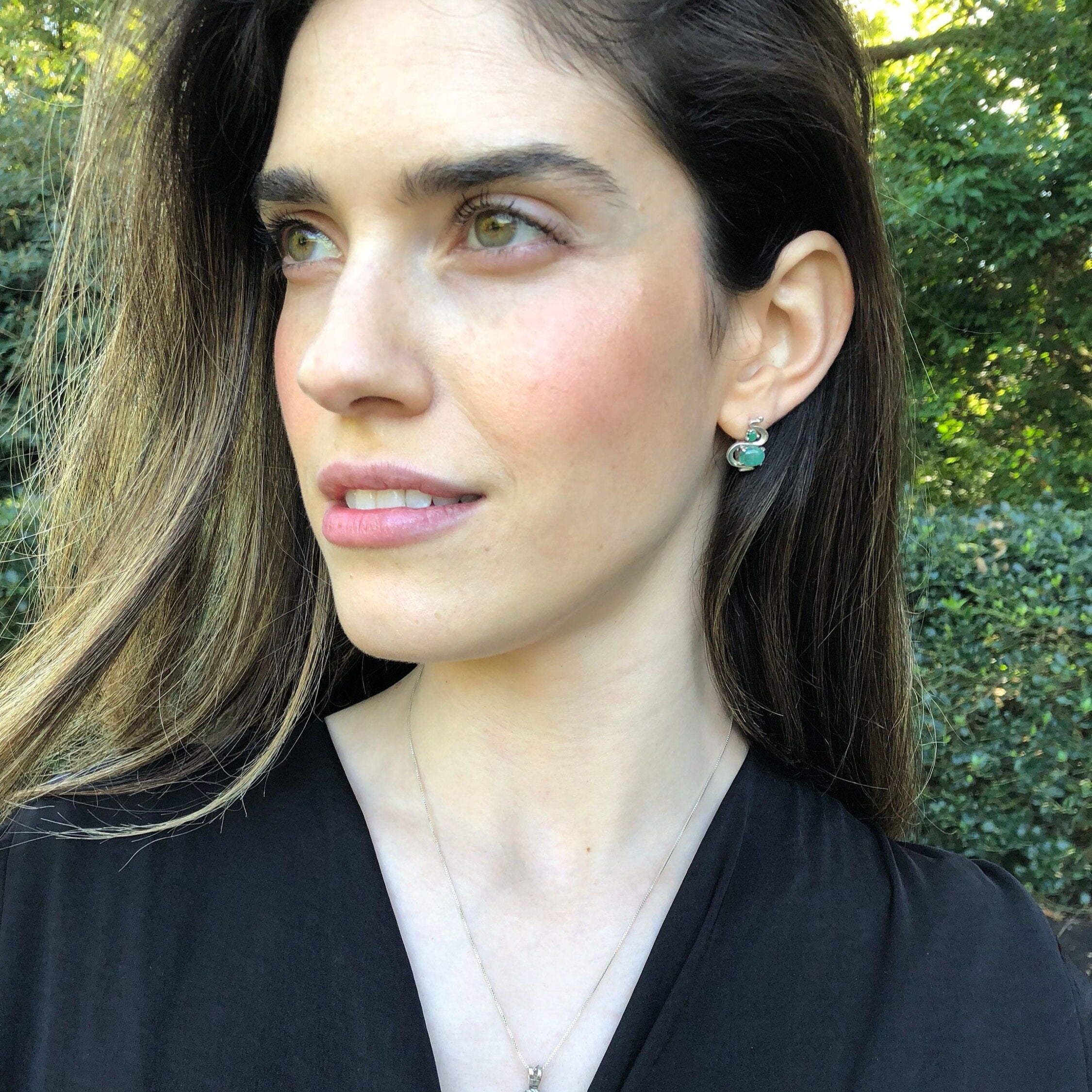 Elegant 925 Sterling Silver Natural Emerald Earrings with oval gemstones, perfect for May birthdays and special occasions.